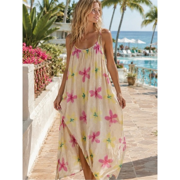 Charlie-Joe Dresses & Skirts - NWT Charlie Joe Maxi Sundress Beach Floral Boho Linen Cotton Boutique Wear
